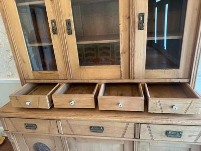 Vintage Pine Buffet and Hutch Display Cabinet