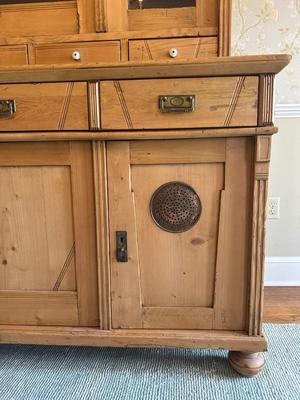Vintage Pine Buffet and Hutch Display Cabinet
