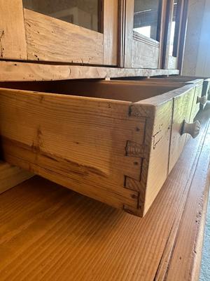 Vintage Pine Buffet and Hutch Display Cabinet