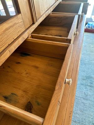 Vintage Pine Buffet and Hutch Display Cabinet