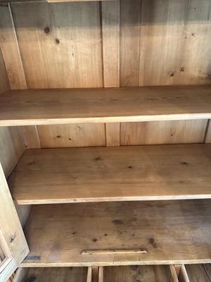 Vintage Pine Buffet and Hutch Display Cabinet