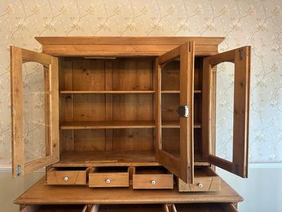 Vintage Pine Buffet and Hutch Display Cabinet