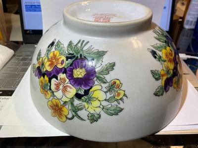 Vintage Mid-Century Hand Painted Floral Asian Porcelain Heavy Bowl 9.75" in Diameter in Good Preowned Condition as Pic'd.