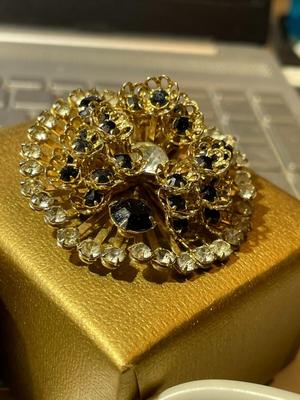 Vintage Mid-Century 1960's Juliana Gold-tone Rhinestone Pin/Brooch 2" Diameter in Good Condition.