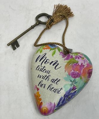 Metal Heart with attached old key - for Mom