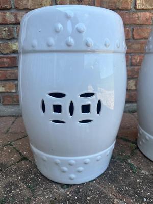 Two Ceramic White Garden Stools