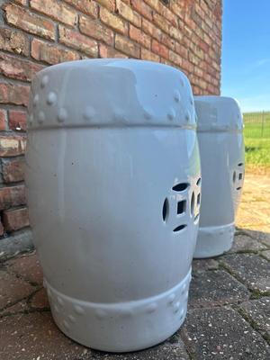 Two Ceramic White Garden Stools