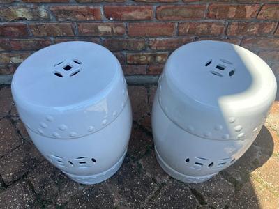 Two Ceramic White Garden Stools