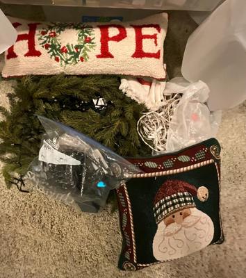 Christmas pillows and lights