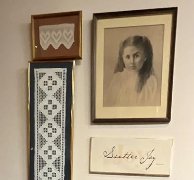 Vintage suitcase, hats, portrait picture, hardanger picture