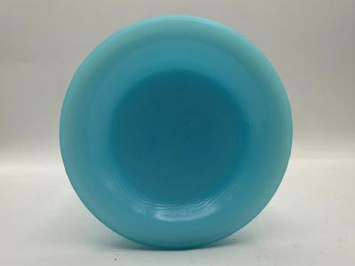 FENTON Blue Satin Milk Glass Peacock Vase Embossed Flowers (See Details)