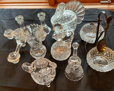 Beautiful glassware #1 includes a turkey dish and candle holders