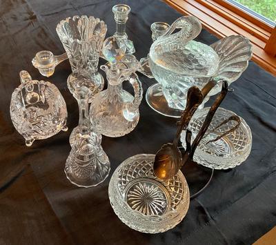Beautiful glassware #1 includes a turkey dish and candle holders