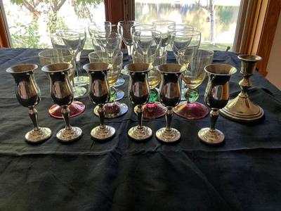 Beautiful wine glasses, including silver wine glasses