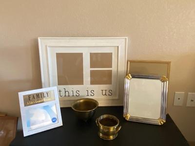 PICTURE FRANES AND GOLD ACCENT POTS