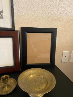 PICTURE DRAMES AND MATCHING BRASS CANDLEHOLDER & PEDESTAL DISH