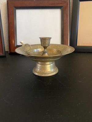 PICTURE DRAMES AND MATCHING BRASS CANDLEHOLDER & PEDESTAL DISH