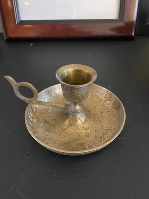 PICTURE DRAMES AND MATCHING BRASS CANDLEHOLDER & PEDESTAL DISH