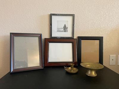 PICTURE DRAMES AND MATCHING BRASS CANDLEHOLDER & PEDESTAL DISH