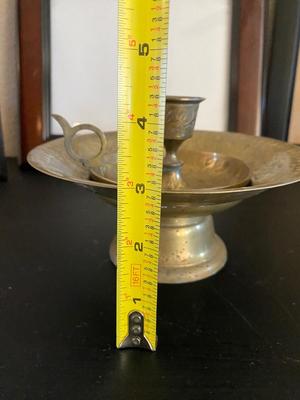 PICTURE DRAMES AND MATCHING BRASS CANDLEHOLDER & PEDESTAL DISH