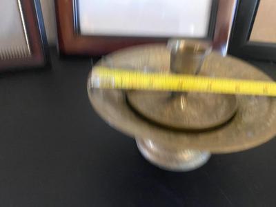 PICTURE DRAMES AND MATCHING BRASS CANDLEHOLDER & PEDESTAL DISH