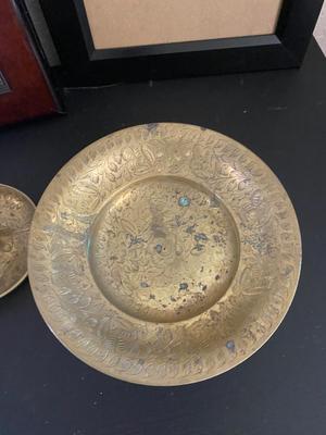PICTURE DRAMES AND MATCHING BRASS CANDLEHOLDER & PEDESTAL DISH