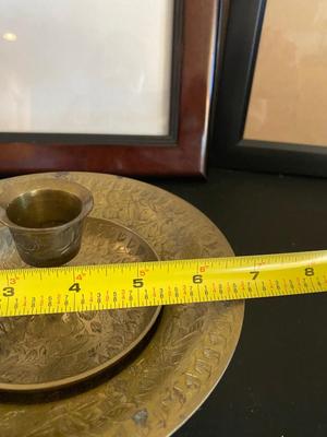 PICTURE DRAMES AND MATCHING BRASS CANDLEHOLDER & PEDESTAL DISH
