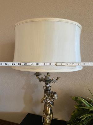 VINTAGE BRASS CHERUB LAMP AND FAUX FERN