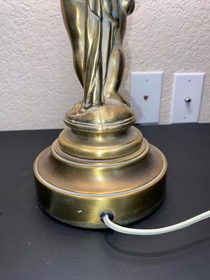 BRASS CHEUB LAMP AND FAUX FOLIAGE