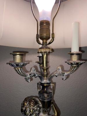 BRASS CHEUB LAMP AND FAUX FOLIAGE