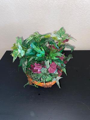 BRASS CHEUB LAMP AND FAUX FOLIAGE