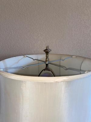 BRASS CHEUB LAMP AND FAUX FOLIAGE