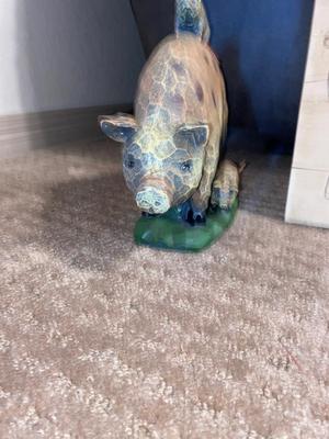 ARNOLD THE HAWG ON A CO-OP CUTTING BOARD AND BABY HAM HITCHING A RIDE ON MAMA PIG