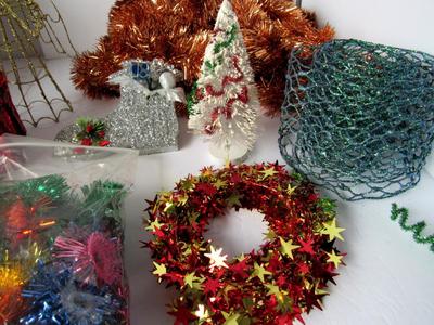 Large Lot Xmas Items, Garland, Light Covers, Angel, Tree, More