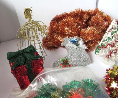 Large Lot Xmas Items, Garland, Light Covers, Angel, Tree, More