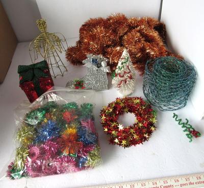 Large Lot Xmas Items, Garland, Light Covers, Angel, Tree, More