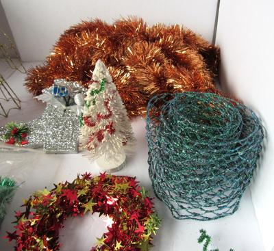 Large Lot Xmas Items, Garland, Light Covers, Angel, Tree, More