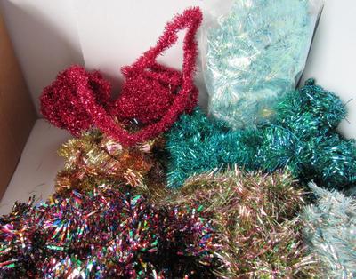 Large Lot of Older Tinsel Garland and Plastic Bells Garland