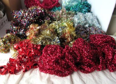 Large Lot of Older Tinsel Garland and Plastic Bells Garland