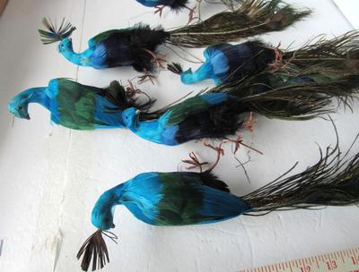 Older Plastic and Feather Peacock Christmas Tree Decor