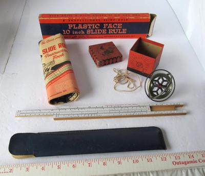Old Gyroscope in Original Box and Vintage Plastic Face Slide Rule in Original Box