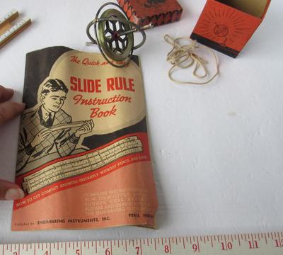 Old Gyroscope in Original Box and Vintage Plastic Face Slide Rule in Original Box