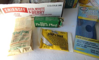 Lot of Older Foot Care and First Aid Items