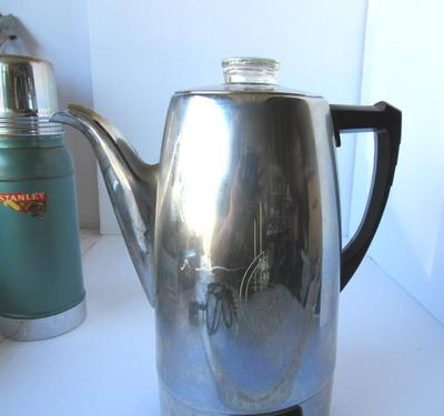 Old Stainless Steel Stanley Thermos and Old Coffee Pot