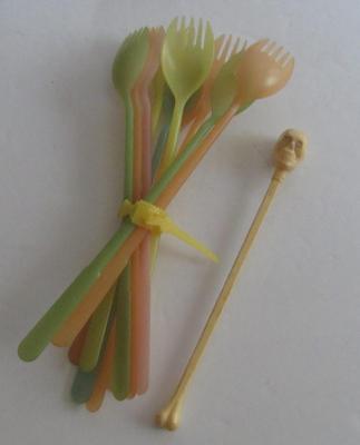 Vintage Tupperware Long Sporks and Skull Swizzle Stick