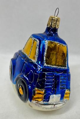 Mercury Glass Ornament Blue car