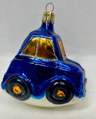 Mercury Glass Ornament Blue car