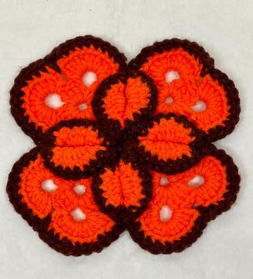 Lot C - Crocheted Pot Holder - orange & black
