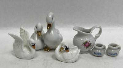Ceramic Lot - ducks, swans, miniature tea set pieces