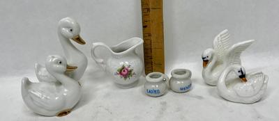 Ceramic Lot - ducks, swans, miniature tea set pieces